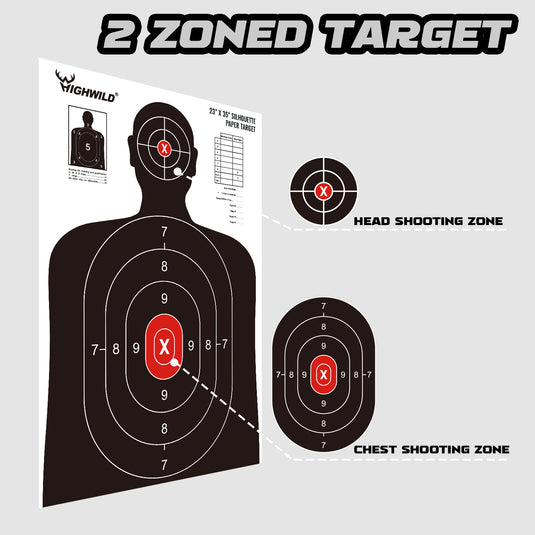 Shooting Range Silhouette Paper Target - 23X35 Inches - Suitable for Handguns, Rifles, Airguns, BB Guns (50 Pack, White & Black)