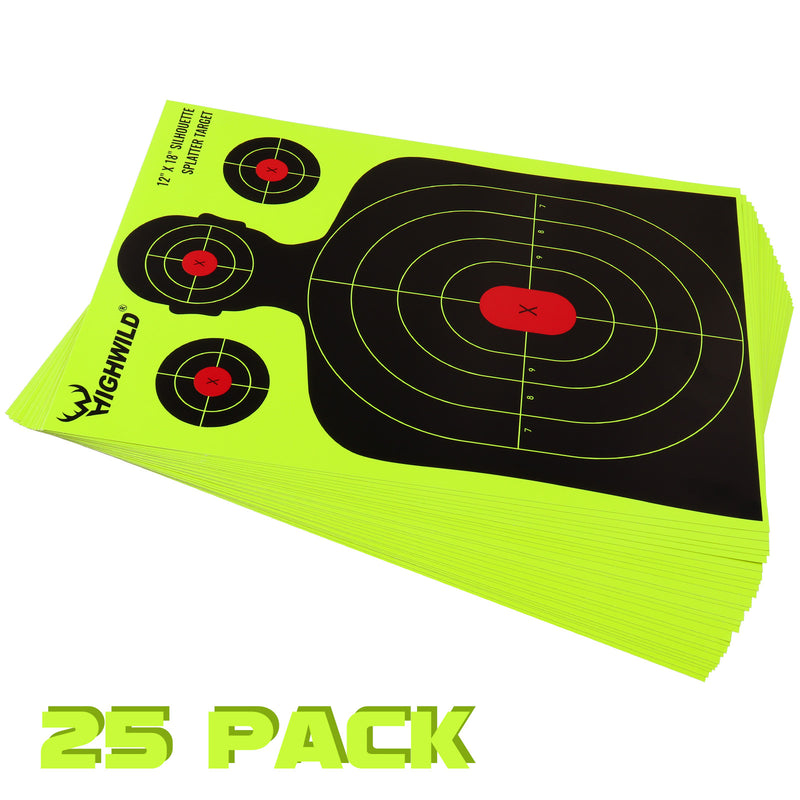 Load image into Gallery viewer, Silhouette Splatter Paper Targets - Splash Effect of Neon Yellow - 12x18 Inch
