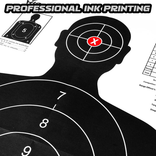 Shooting Range Silhouette Paper Target - 23X35 Inches - Suitable for Handguns, Rifles, Airguns, BB Guns (100 Pack, White & Black)