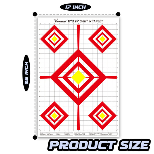 Sight in Shooting Range Paper Target - 17X25 Inches - Suitable for Handguns, Rifles, Airguns, BB Guns