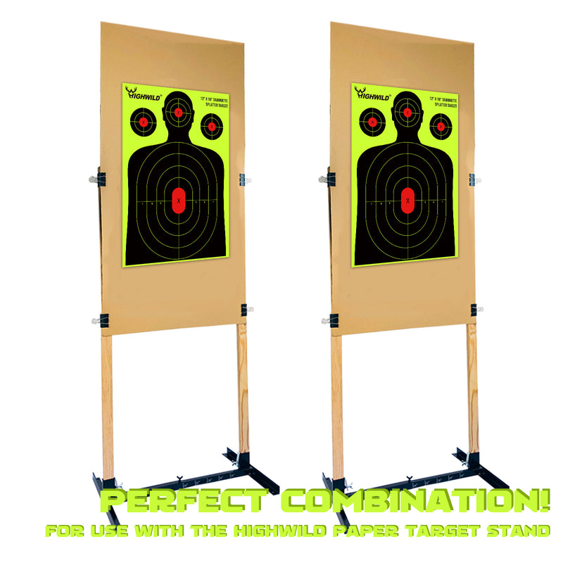 Load image into Gallery viewer, Silhouette Splatter Paper Targets - Splash Effect of Neon Yellow - 12x18 Inch
