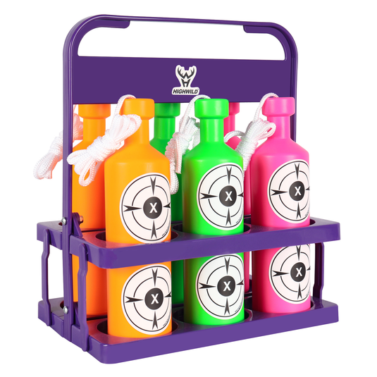 Plastic Bottle Targets for Shooting - with Hanging Rope and Foldable Storage Rack (Orange/Green/Pink)